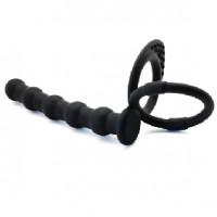 Anal Beads with 2 Cock Rings Silicone Black